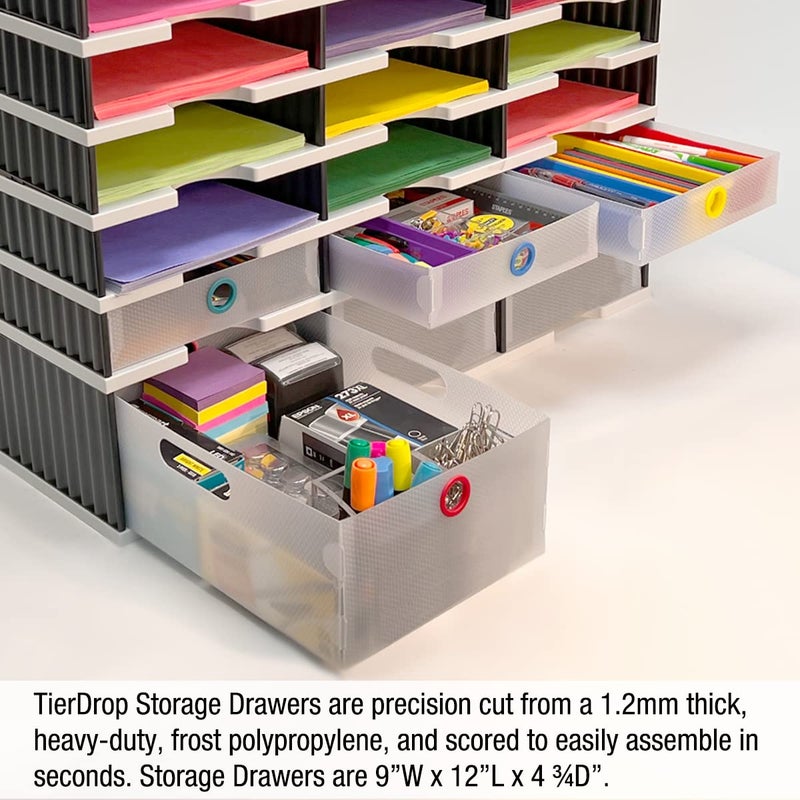 Ultimate Office TierDrop Storage Drawers Measure 9w x 12d x 4 3/4 Inches High for Desk Accessories and Supplies  Set of 3  Includes Color-Coded Finger Rings for Fast and Easy Access to Contents - Image 4